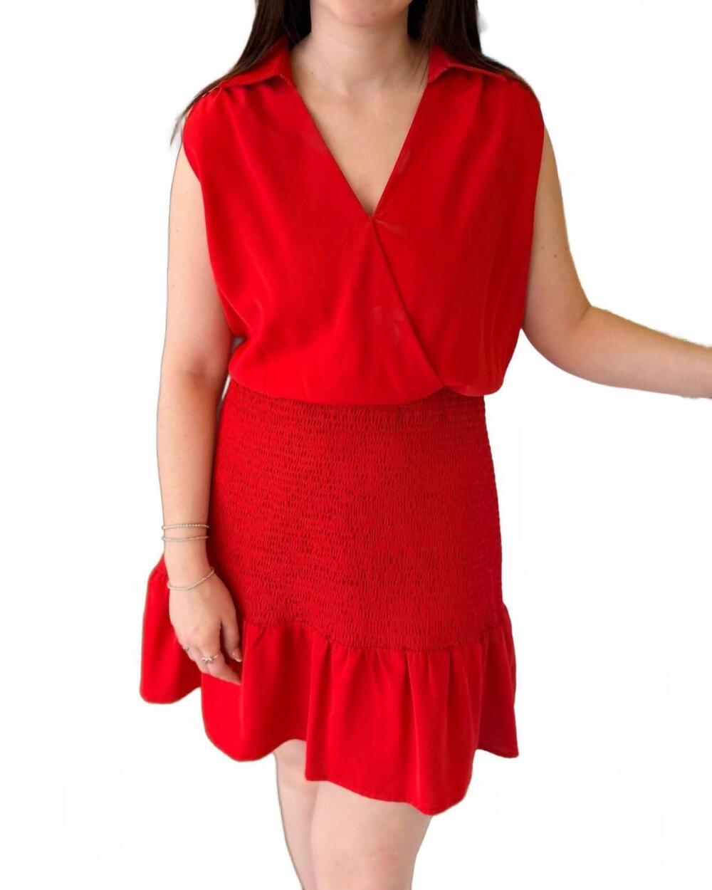 NEW JADE & JOY JOY smocked waist dress in scarlet